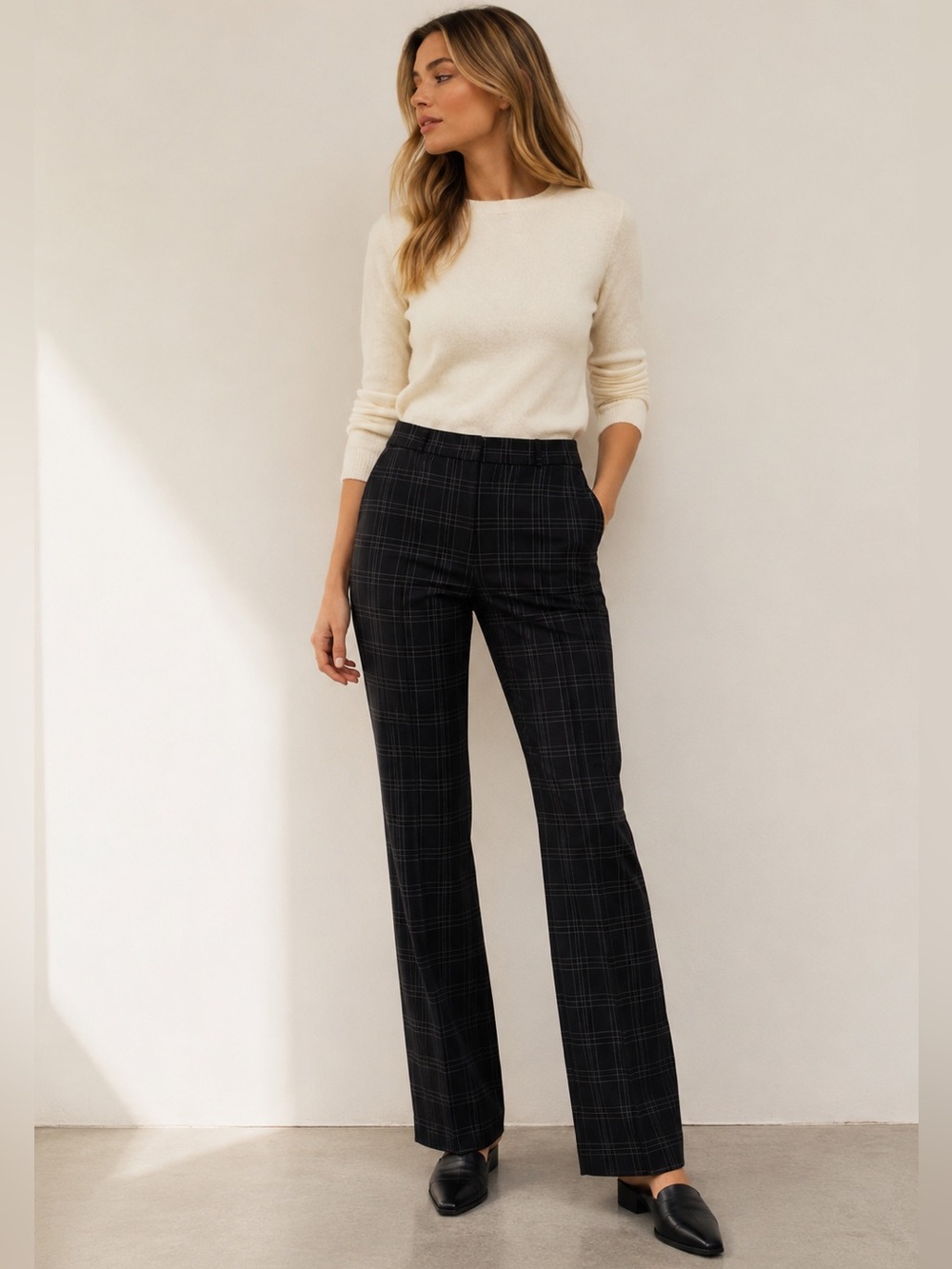 NWT Banana Republic Logan Black Windowpane Wool Blend Dress Pants 2
